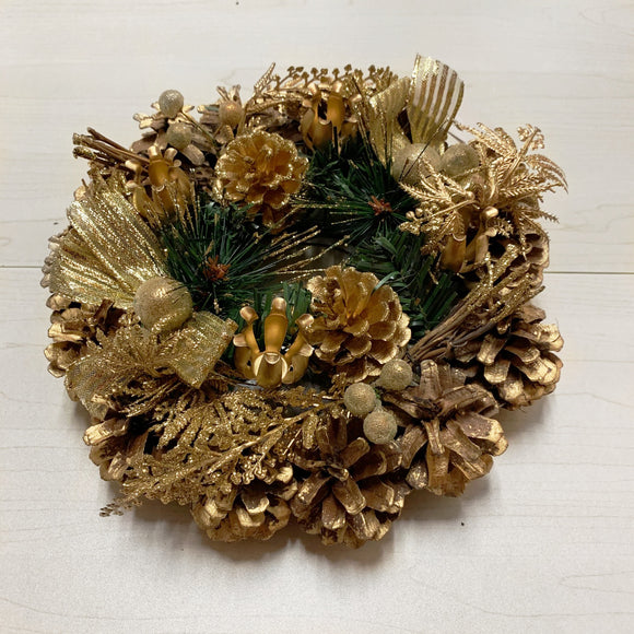 Golden Advent Wreath with Pine Cones