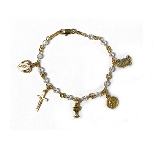 Gold Plated Crystal Communion Charm Bracelet