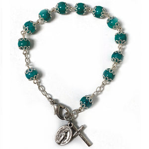 Teal Capped Rosary Bracelet