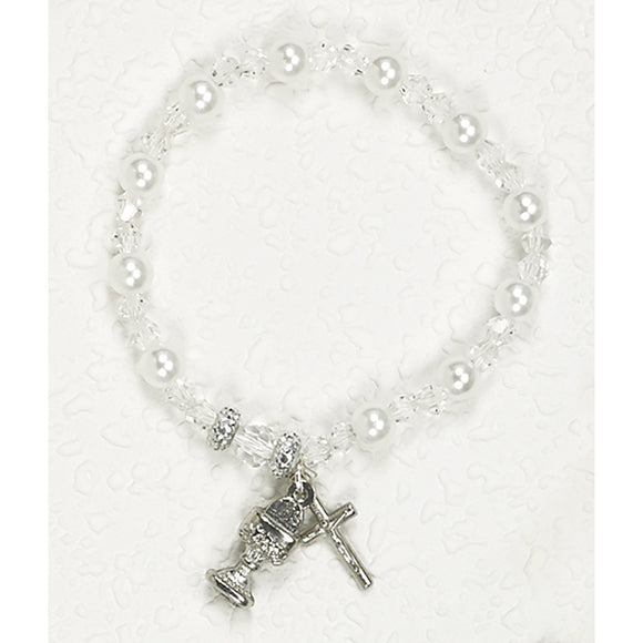 Pearl & Crystal Communion Stretch Bracelet