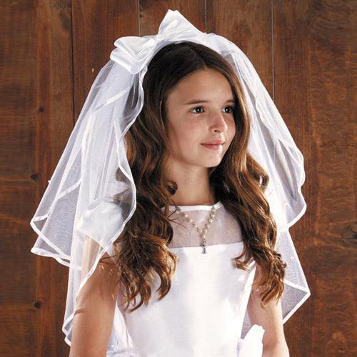 Satin Bow with Pearls Communion Veil