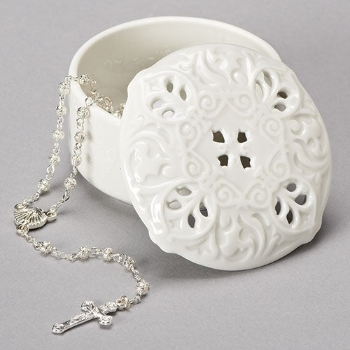 Porcelain Lace Communion Rosary Box