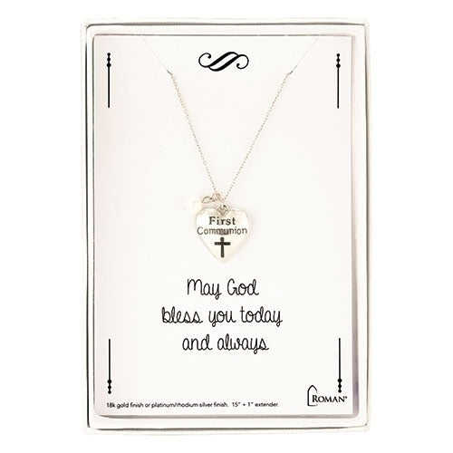 First Communion Silver Heart Necklace