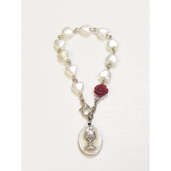 Pearl Hearts & Rose First Communion Rosary Bracelet