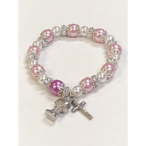 Pink Pearl First Communion Stretch Bracelet – The Catholic Gift Store