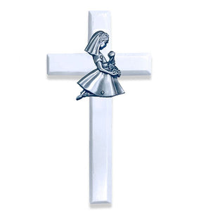 White Wood Communion Girl Cross