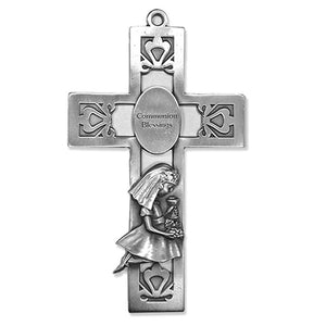 Communion Blessings Kneeling Girl Pewter Cross