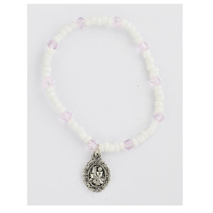 White and Pink Communion Stretch Bracelet