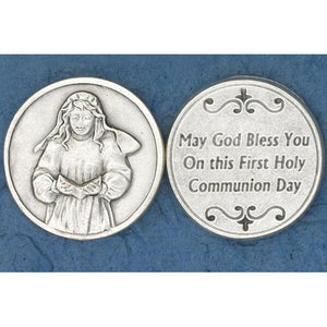 First Communion Girl Praying Pocket Token