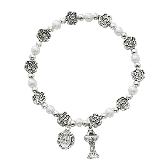 Pearls & Flowers Stretch Communion Bracelet