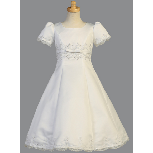 Satin A-Line First Communion Dress with Embroidery