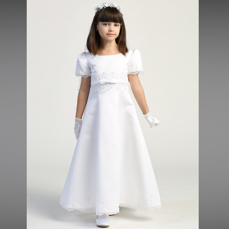 Lito First Communion Satin A-Line Dress, Size: 12, White Lito First Communion Satin A-Line Dress, Size: 12, White