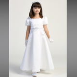 Satin A-Line First Communion Dress with Embroidery