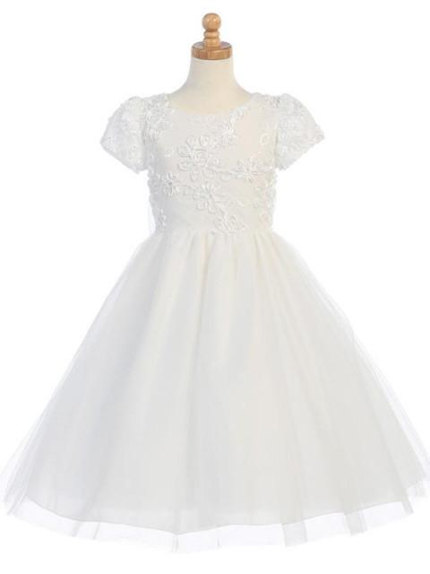 Ribbon Embroidered Tulle First Communion Dress