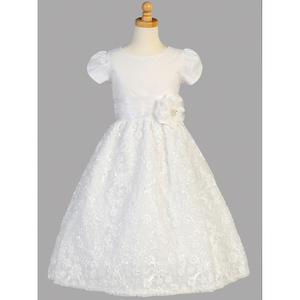 Tulle First Communion Dress with Floral Embroidery
