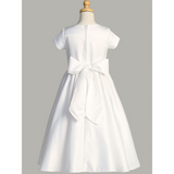 Satin First Communion Dress with Silver Corded Trim