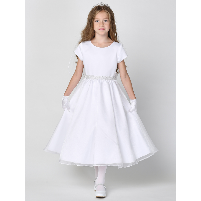 organza first communion dress Long Sleeve and Silk Organza Made In Italy Communion Dress 6 / Off White