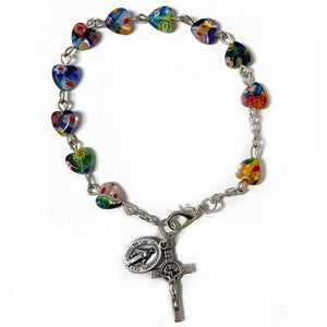 Murano Heart Bead Rosary Bracelet