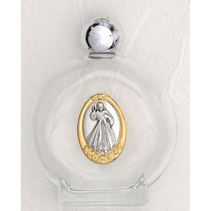 Silver and Gold Divine Mercy Glass Holy Water Bottle