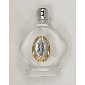 Silver and Gold Miraculous Medal Glass Holy Water Bottle