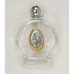 Silver and Gold Our Lady of Fatima Glass Holy Water Bottle