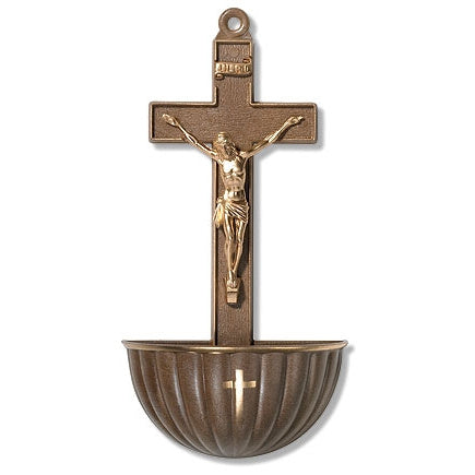 Bronze Crucifix Plastic Holy Water Font