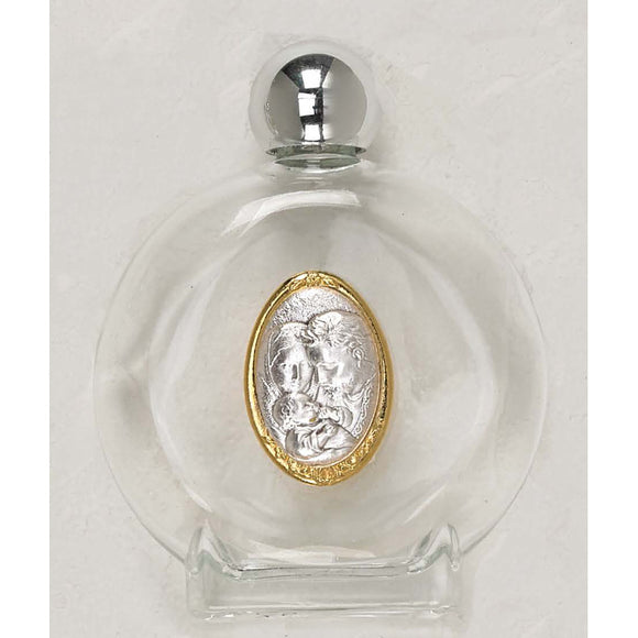 Silver and Gold Holy Family Glass Holy Water Bottle
