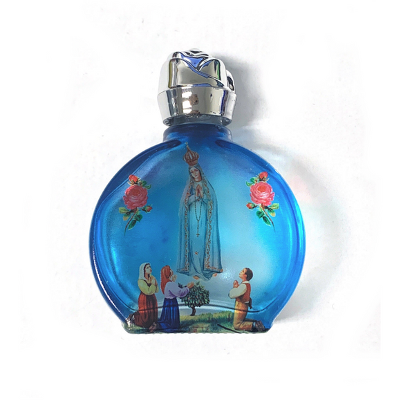 Blue Stained Glass Our Lady of Fatima Holy Water Bottle