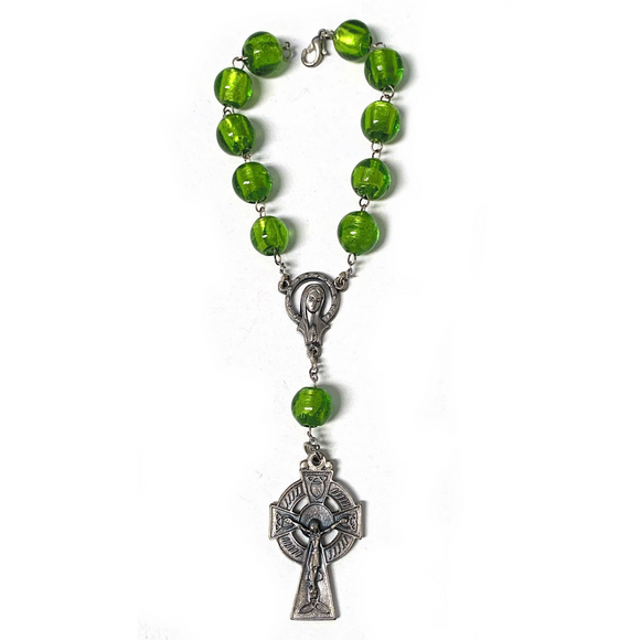 Green Glass Irish Auto Rosary