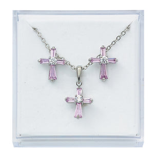 Pink Crystal Cross Jewelry Set