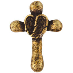 Cross with Wings Brass Plated Pin