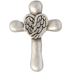 Cross with Wings Pewter Pin