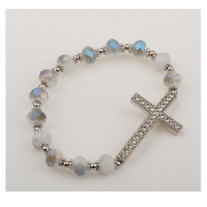 Silver Gray Crystal Cross Stretch Bracelet