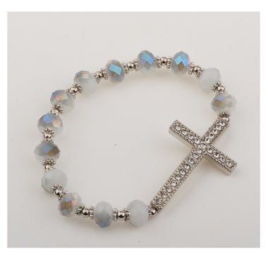 Silver Gray Crystal Cross Stretch Bracelet