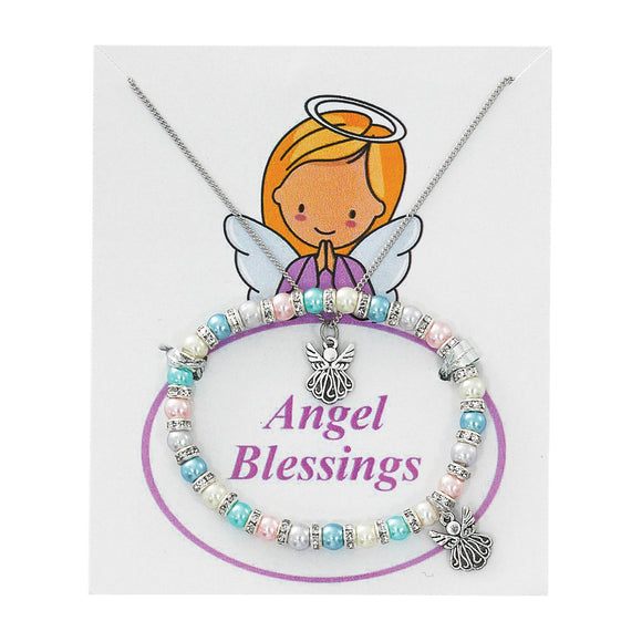 Multi-Colored Pearl Bracelet & Angel Necklace