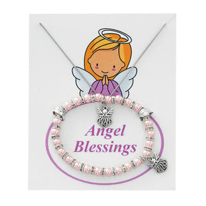 Pink Pearl Bracelet & Angel Necklace