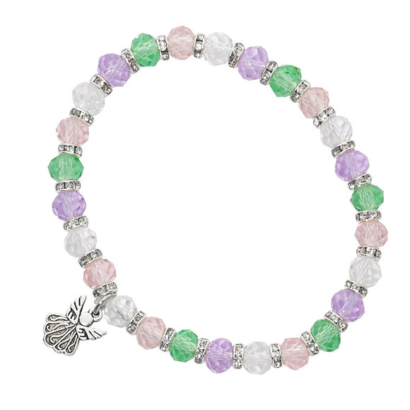 Multi-Colored Crystal Bracelet with Angel Charm