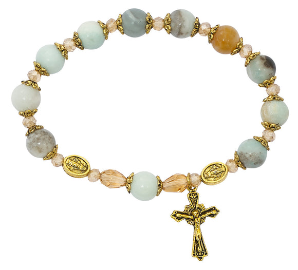 Amazonite Antique Gold Rosary Bracelet