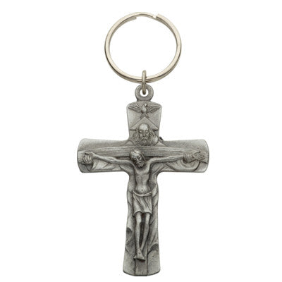 Trinity Crucifix Pewter Keychain