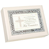 Large Ivory & Silver First Communion Music Box