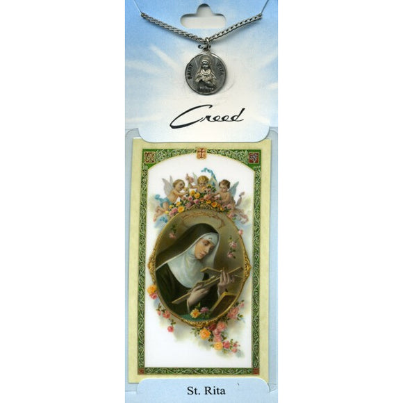 St. Rita Pewter Medal with Prayer Card