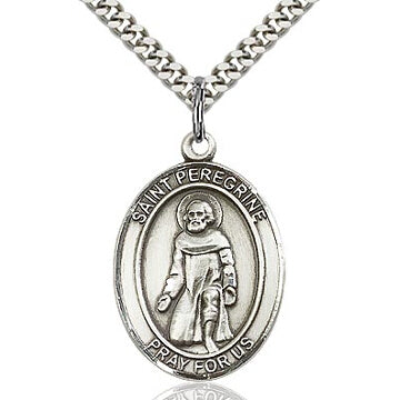 St. Peregrine Sterling Silver Oval Medal with Stainless Chain