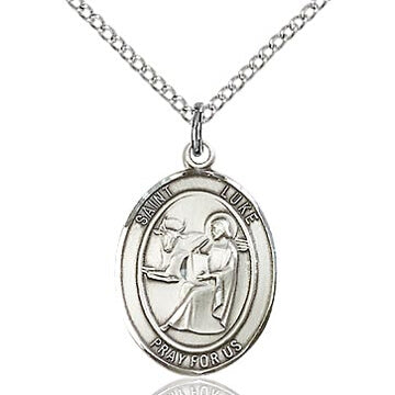 St. Luke Sterling Silver Oval Doctor Medal with Stainless Chain