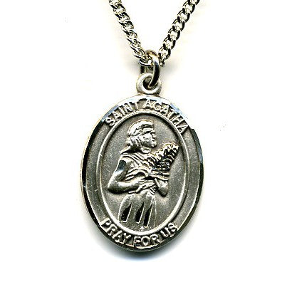 St. Agatha Sterling Silver Oval Nurse Medal with Stainless Chain
