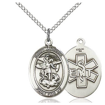 St. Michael Sterling Silver Oval EMT Medal with Stainless Chain
