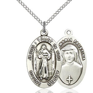 Divine Mercy & St. Faustina Sterling Silver Oval Medal