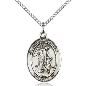 Guardian Angel Sterling Silver Oval Medal