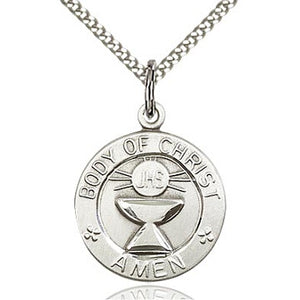 Body of Christ Round Sterling Silver Medal with Stainless Chain