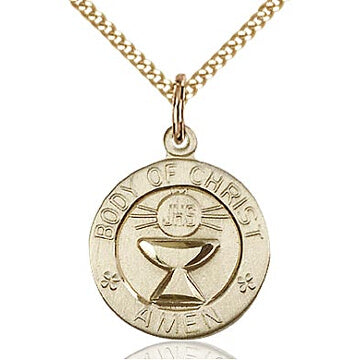 Body of Christ Round Gold Filled Medal on 18