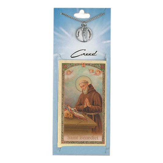 St. Benedict Pewter Medal with Prayer Card and Chain